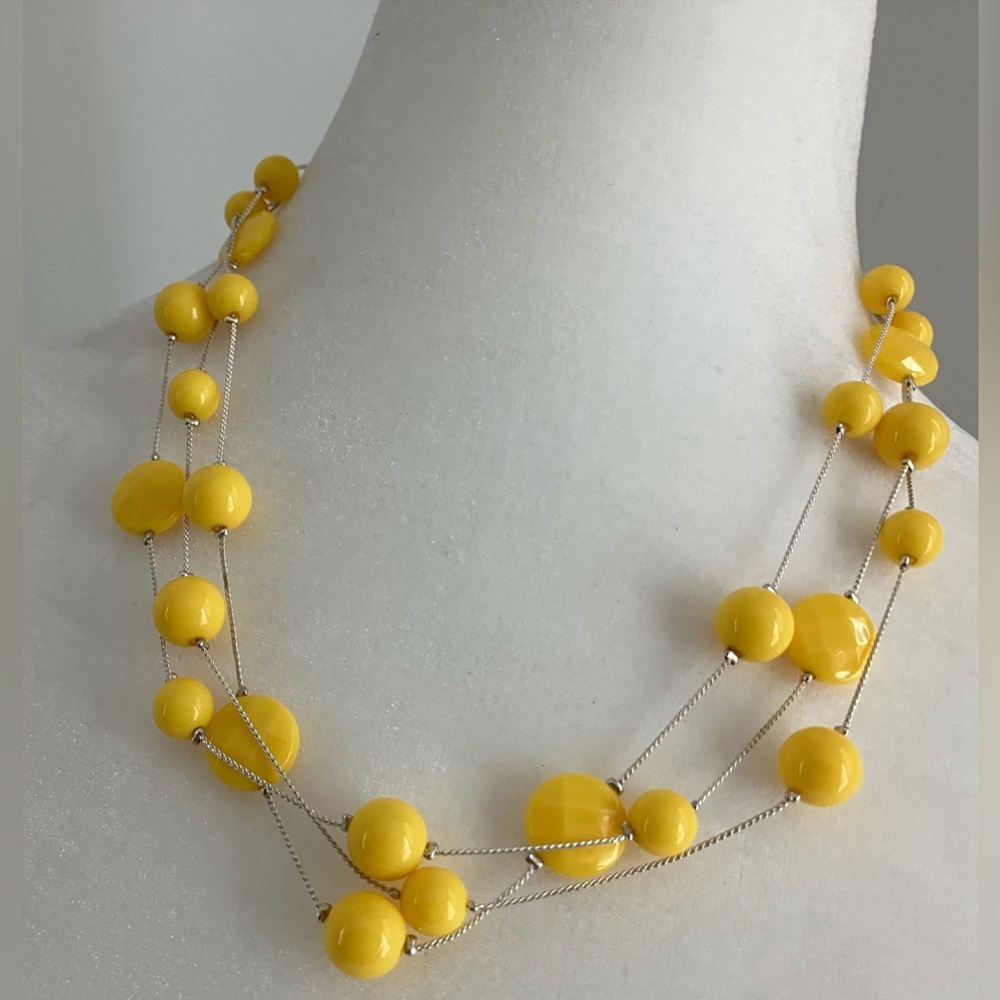 Yellow Bubble Multi-Strand Floating Bead Summer Necklace Statement Jewelry Women